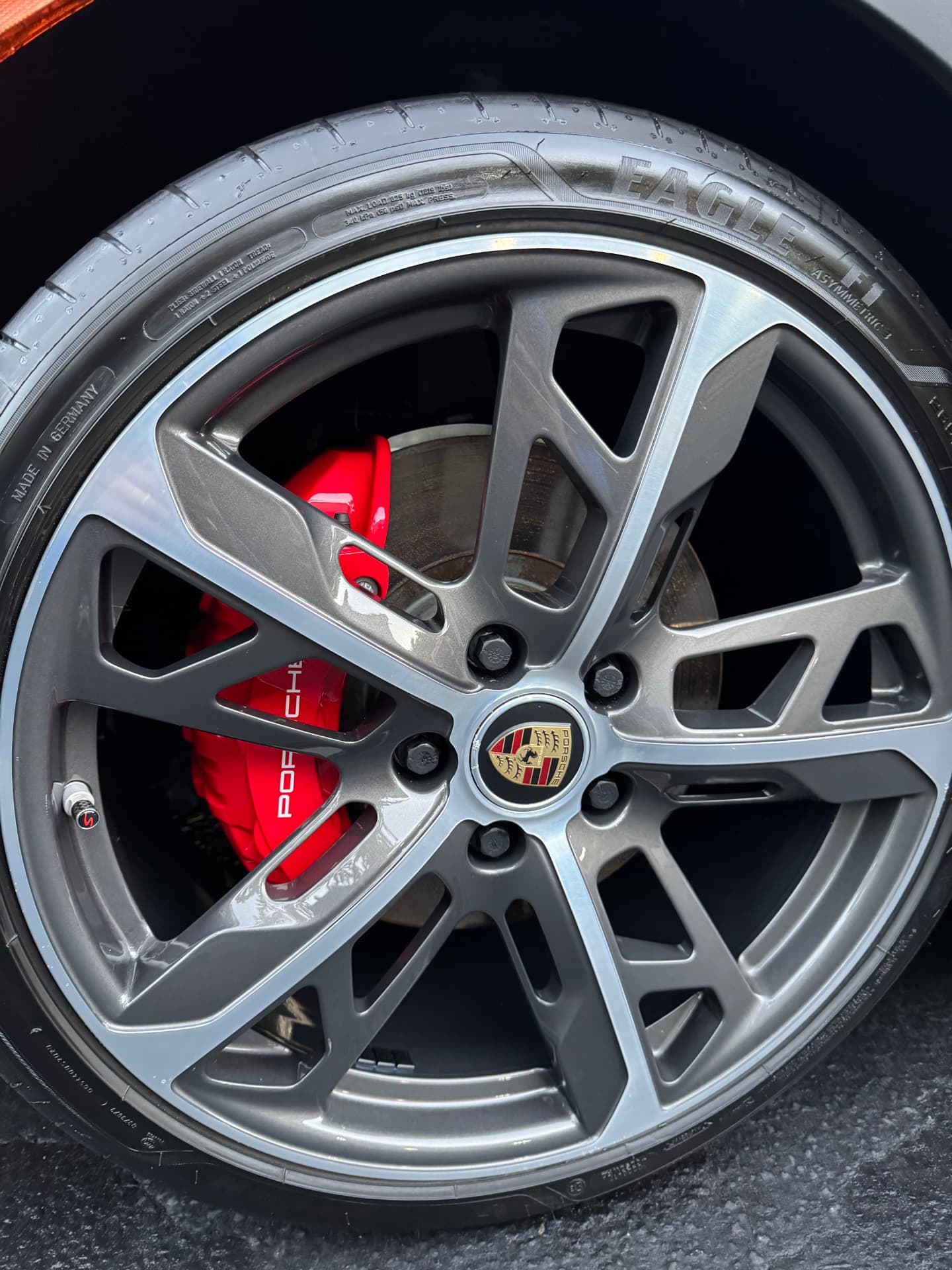 Wheel, tire and brake caliper cleaned and dressed